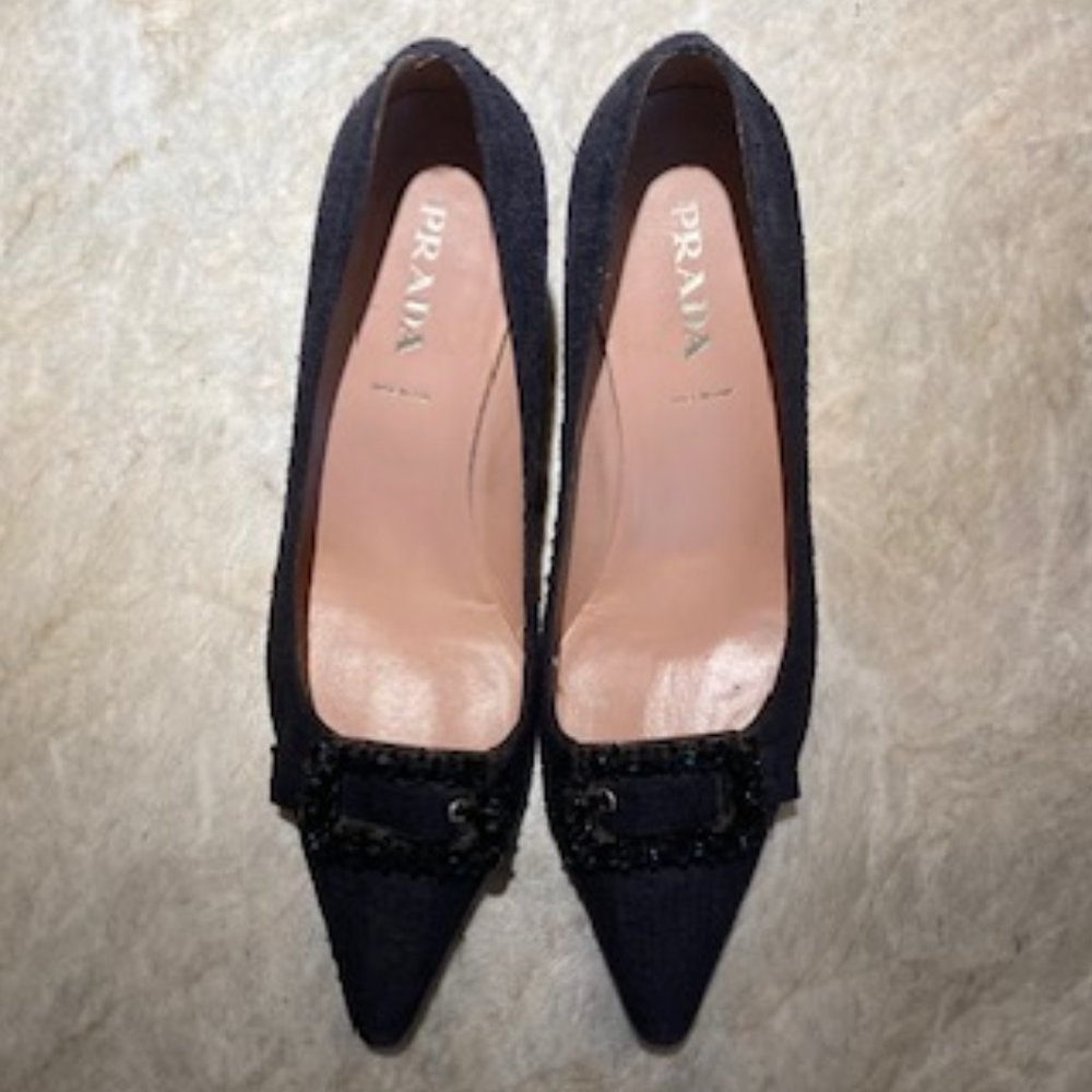 Prada raw silk kitten heel